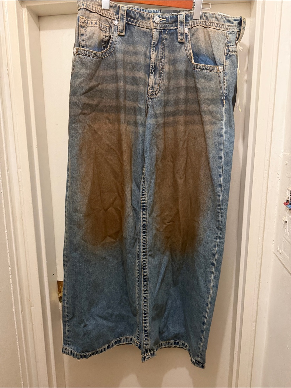 Miss Me Two-Tone Blue and Brown Bootcut Jeans